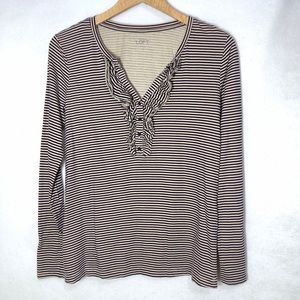 Ann Taylor Loft Striped Ruffle Front Knit Top Womens Size M